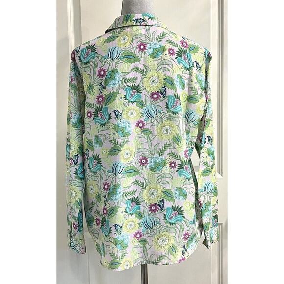 J. Jill Jasmine Floral Button Down Blouse Cotton Silk XS Spring Summer Tropical - Picture 5 of 9